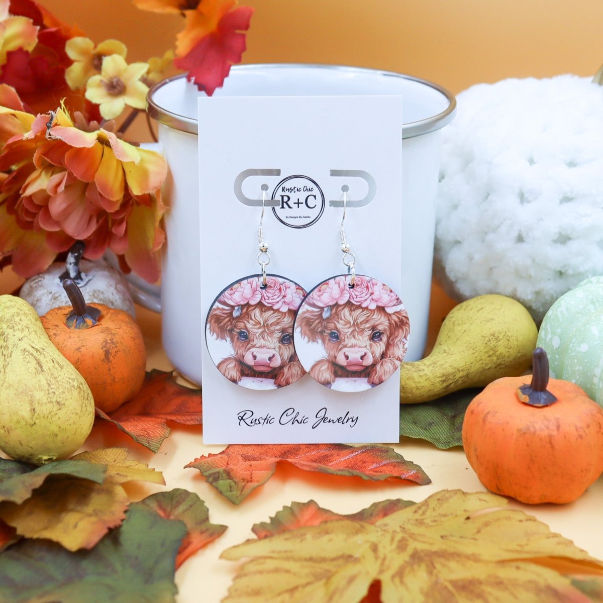 Rustic Chic by Designs By GaddisPink Highland Cow Earrings