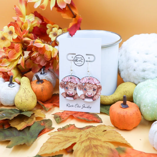 Rustic Chic by Designs By GaddisPink Highland Cow Earrings