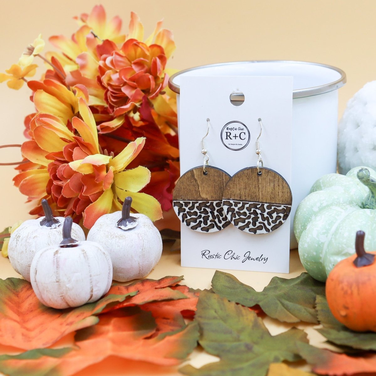 Rustic Chic by Designs By GaddisWood Cow Print Round Earrings