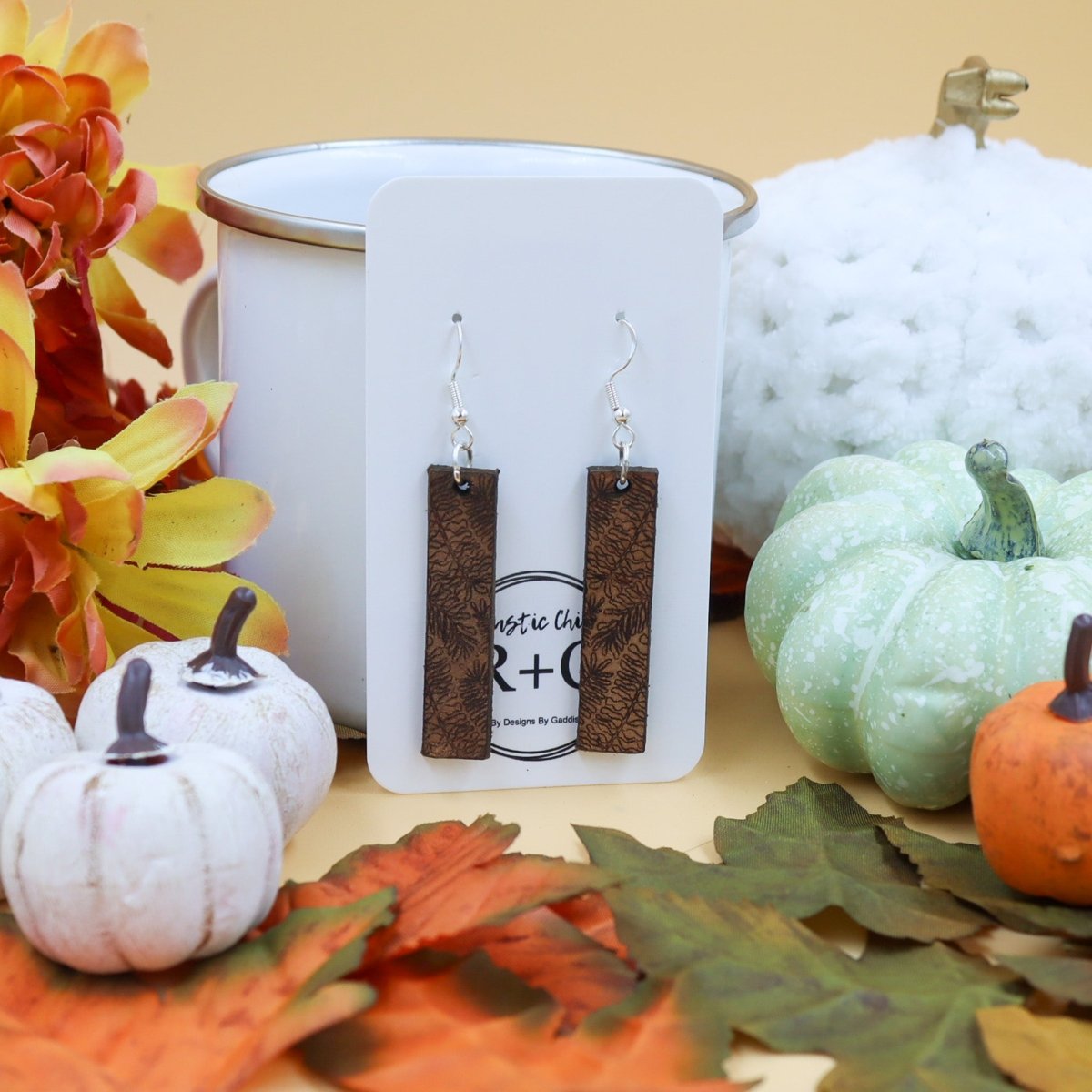 Rustic Chic by Designs By GaddisGenuine Leather Leafy Bar Earrings