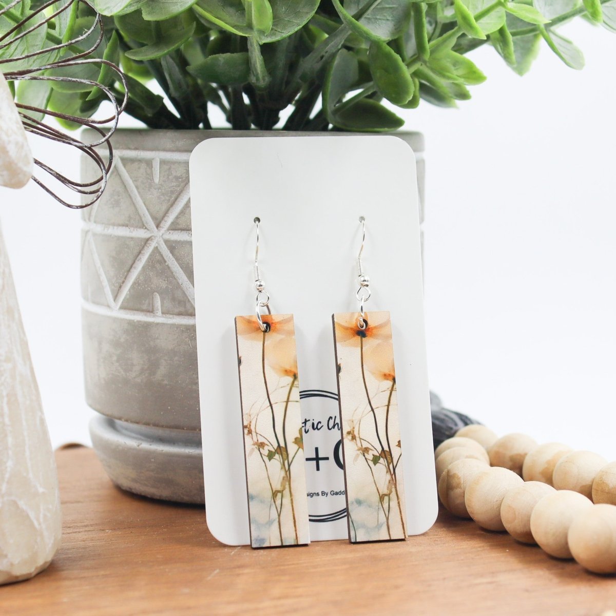 Rustic Chic by Designs By GaddisWatercolor Pressed Flower Bar Dangle Earrings