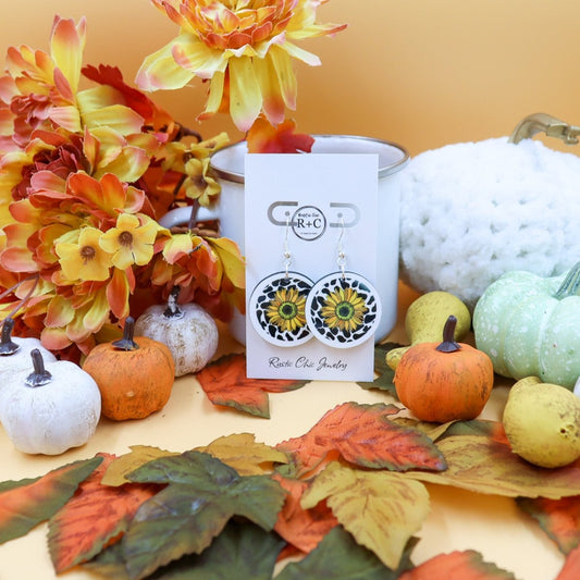 Rustic Chic by Designs By GaddisSunflower Sublimation Round Sunflower Drop Earrings