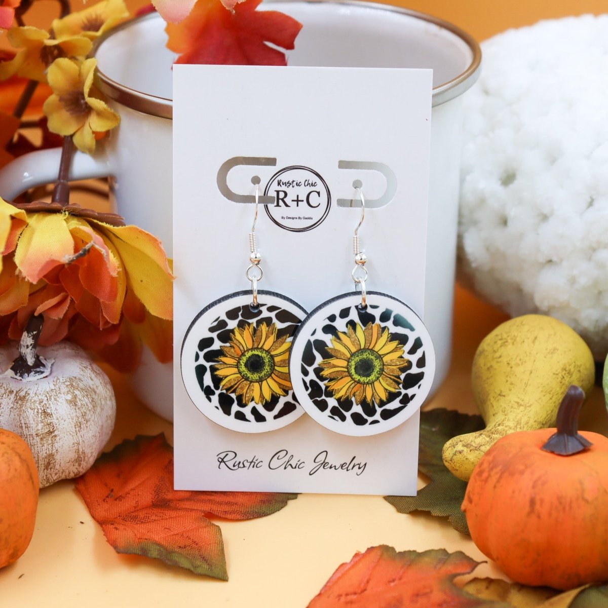 Rustic Chic by Designs By GaddisSunflower Sublimation Round Sunflower Drop Earrings