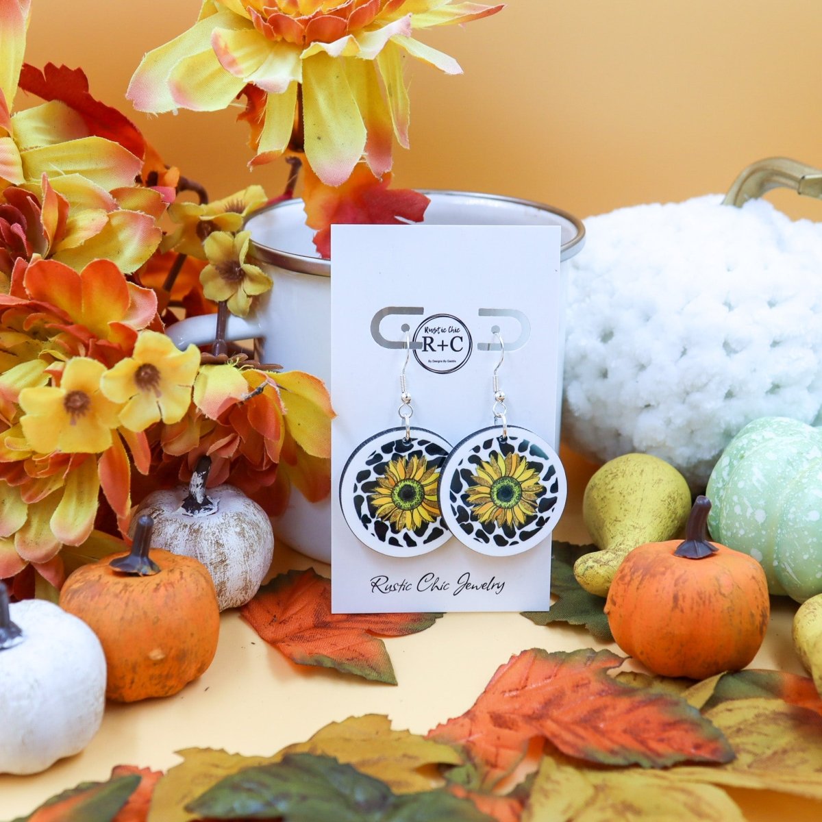 Rustic Chic by Designs By GaddisSunflower Sublimation Round Sunflower Drop Earrings