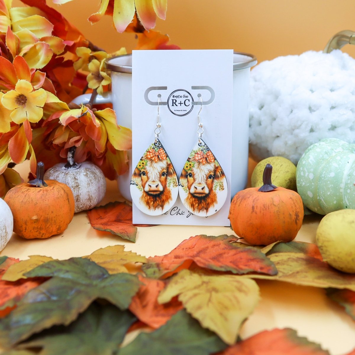 Rustic Chic by Designs By GaddisFall Cow Teardrop Earrings