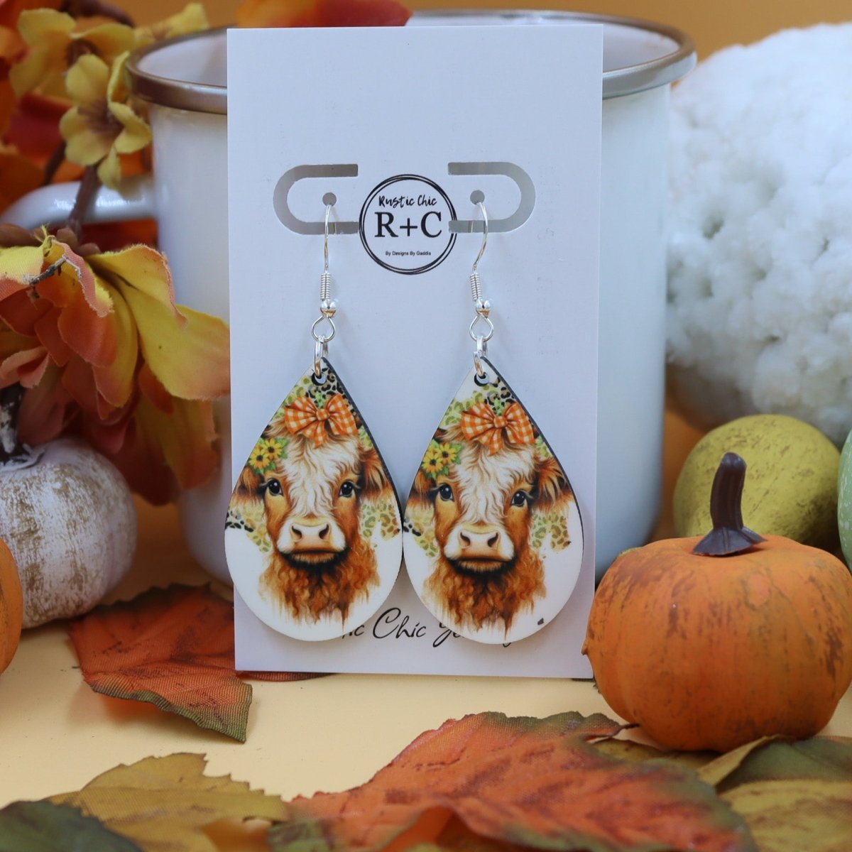 Rustic Chic by Designs By GaddisFall Cow Teardrop Earrings