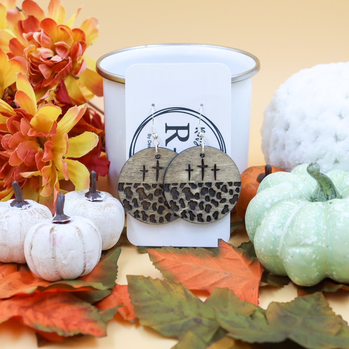 Rustic Chic by Designs By Gaddis3 Cross Cow Print Drop Earrings