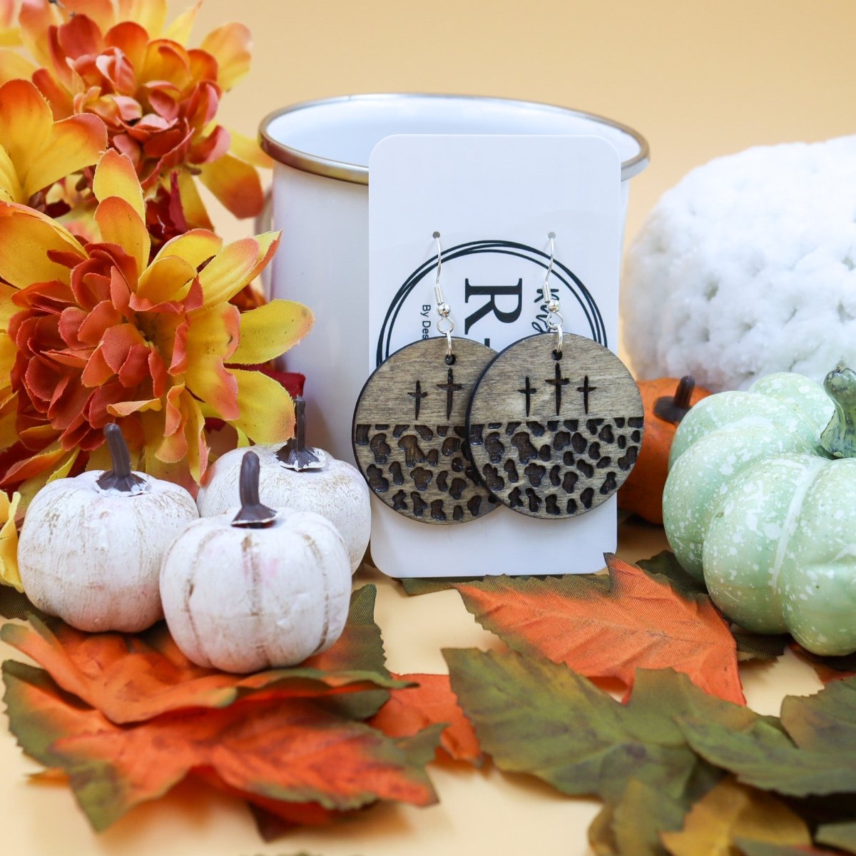 Rustic Chic by Designs By Gaddis3 Cross Cow Print Drop Earrings