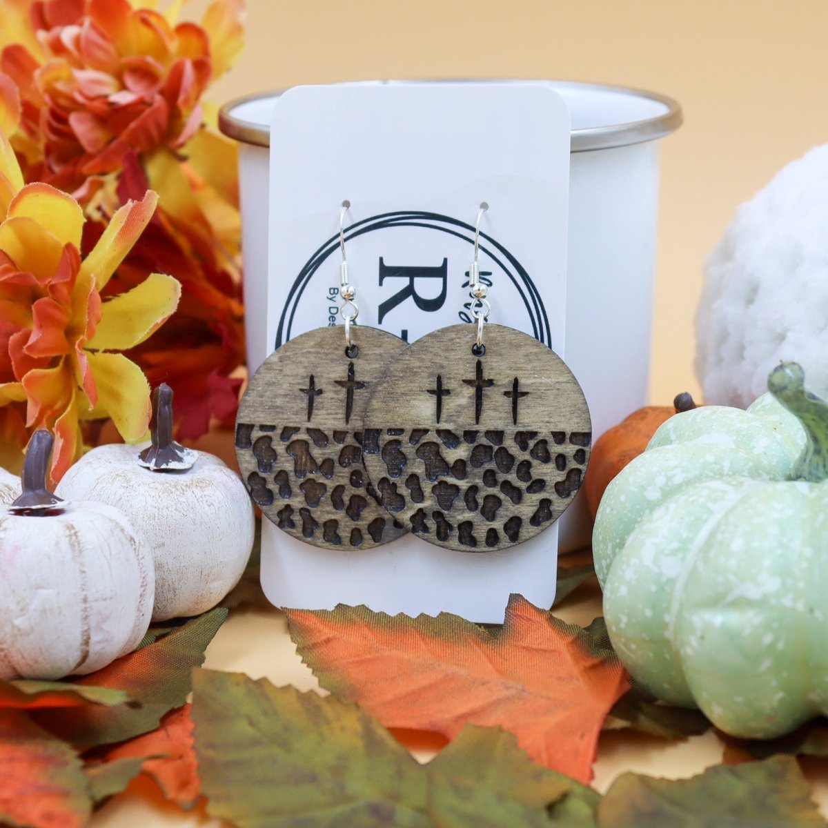 Rustic Chic by Designs By Gaddis3 Cross Cow Print Drop Earrings