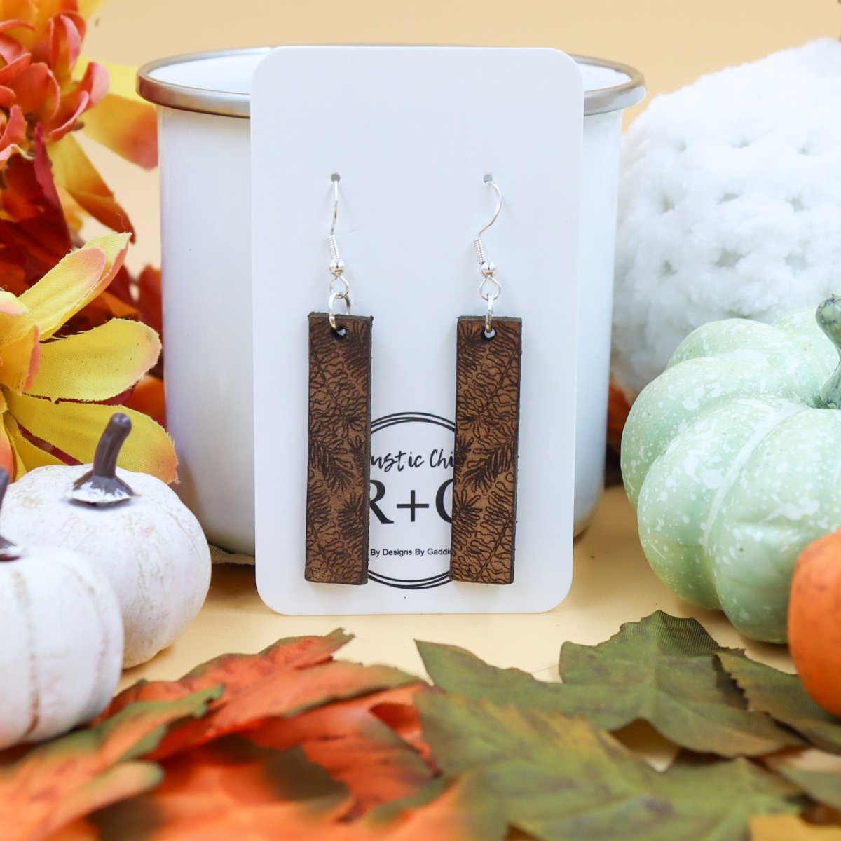 Rustic Chic by Designs By GaddisGenuine Leather Leafy Bar Earrings