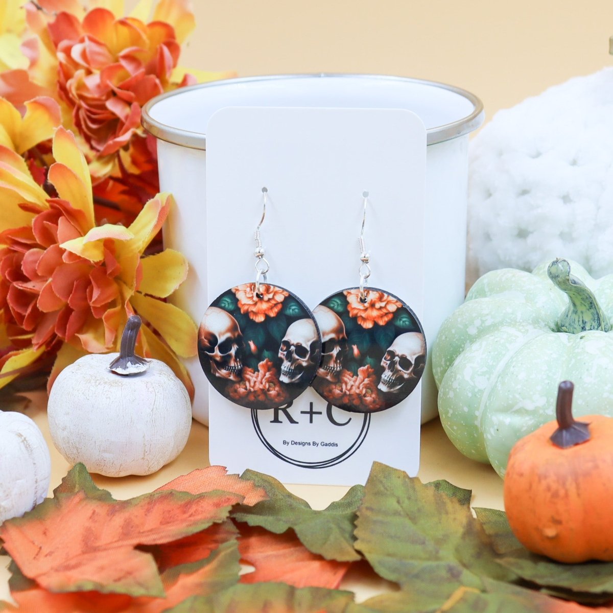 Rustic Chic by Designs By GaddisHalloween Skull Round Earrings
