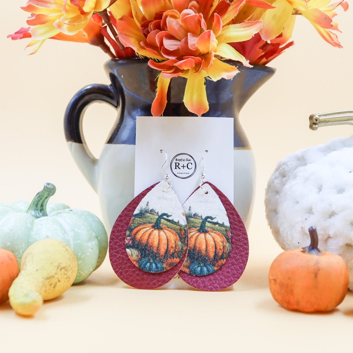 Rustic Chic by Designs By GaddisSingle Pumpkin Faux Leather Teardrop Earrings