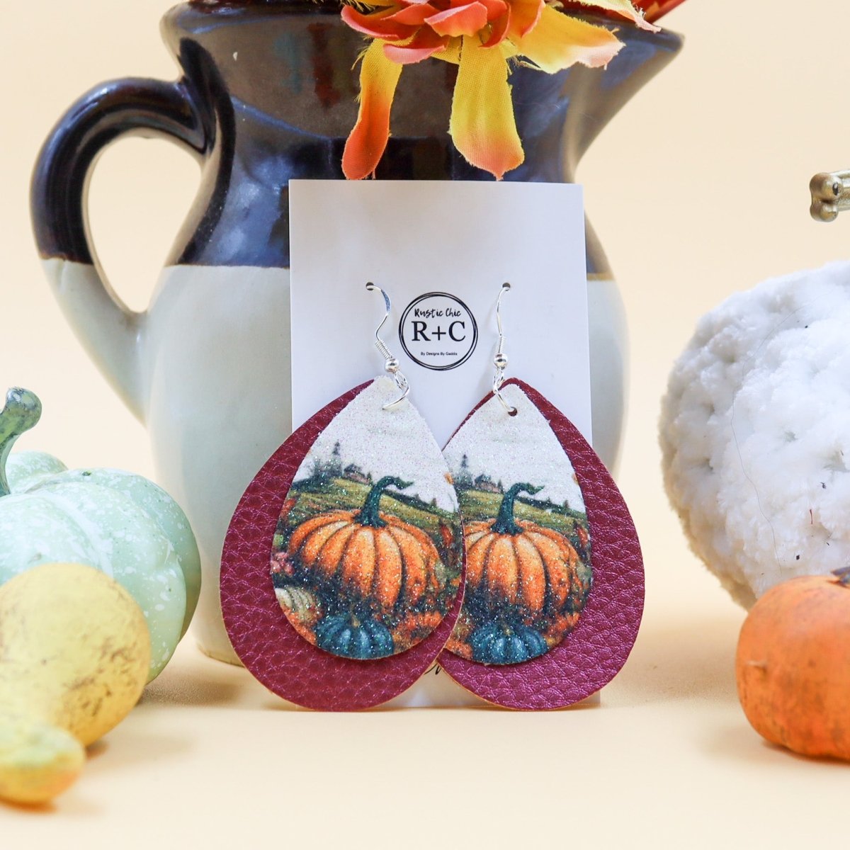 Rustic Chic by Designs By GaddisSingle Pumpkin Faux Leather Teardrop Earrings