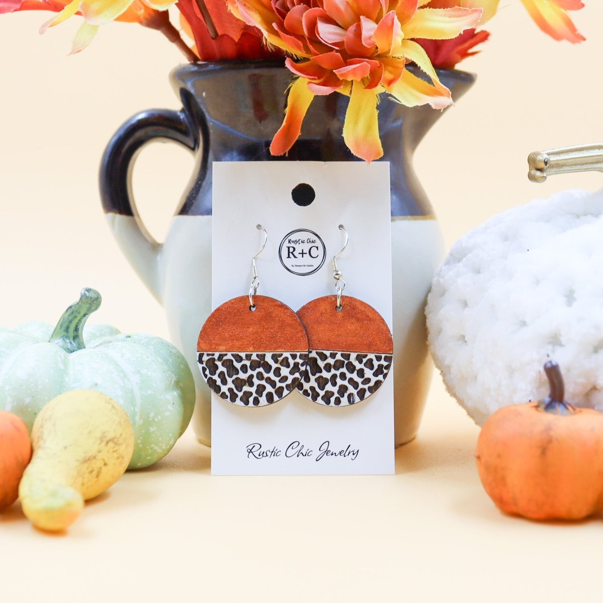 Rustic Chic by Designs By GaddisCow Print Round Drop Earrings