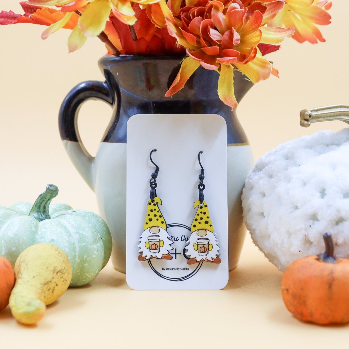 Rustic Chic by Designs By GaddisFall Pumpkin Spice Leopard Gnome Drop Earrings