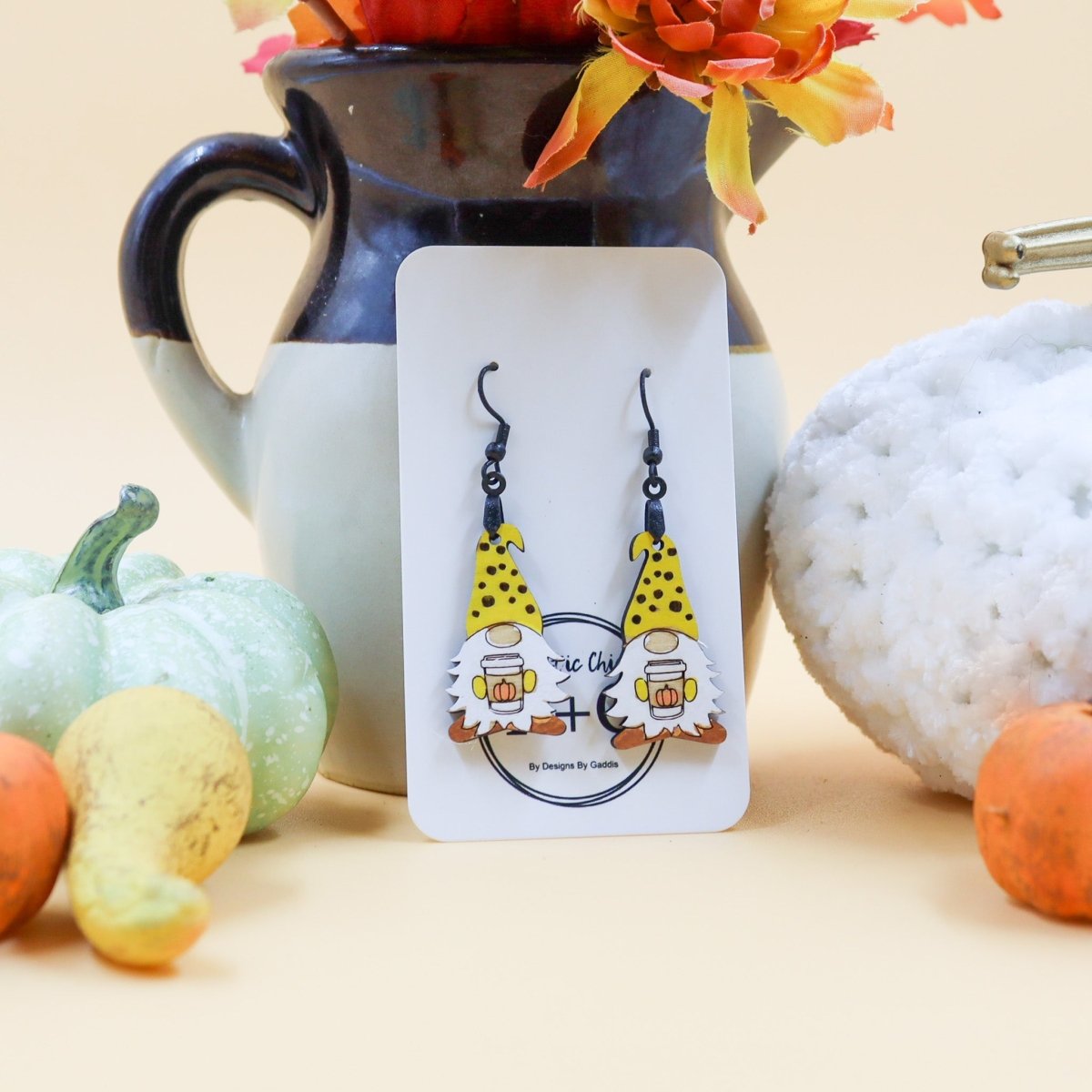 Rustic Chic by Designs By GaddisFall Pumpkin Spice Leopard Gnome Drop Earrings