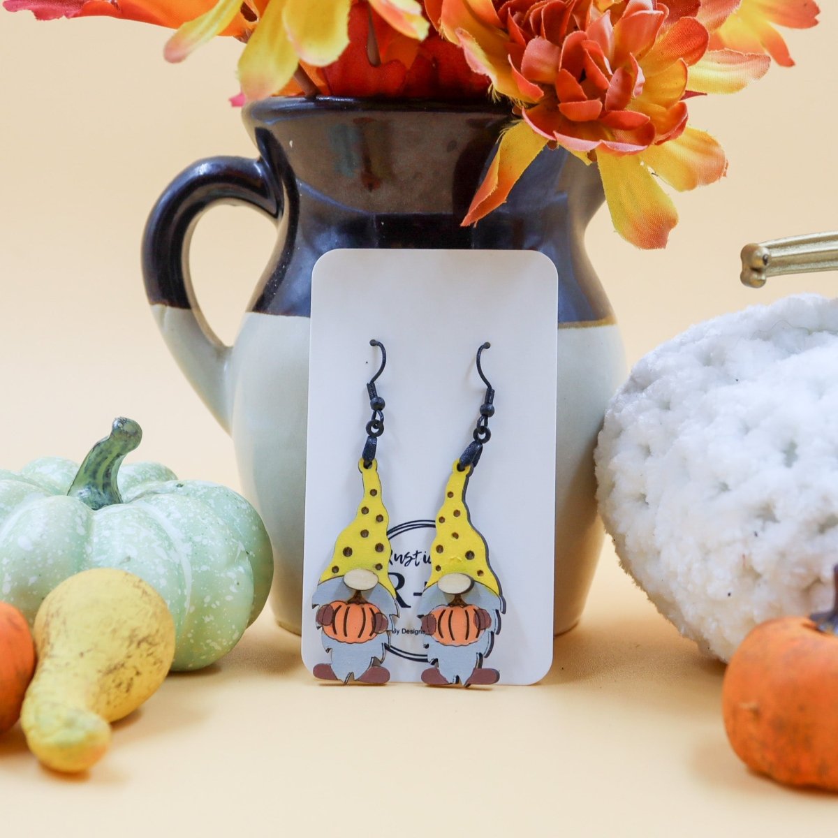 Rustic Chic by Designs By GaddisFall Pumpkin Gnome Drop Earrings