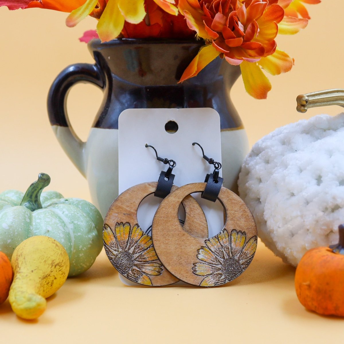 Rustic Chic by Designs By GaddisOversized Sunflower Round Earrings