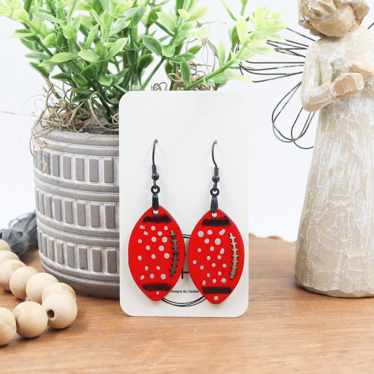 Rustic Chic by Designs By GaddisUGA Red Spotted Football Drop Earrings