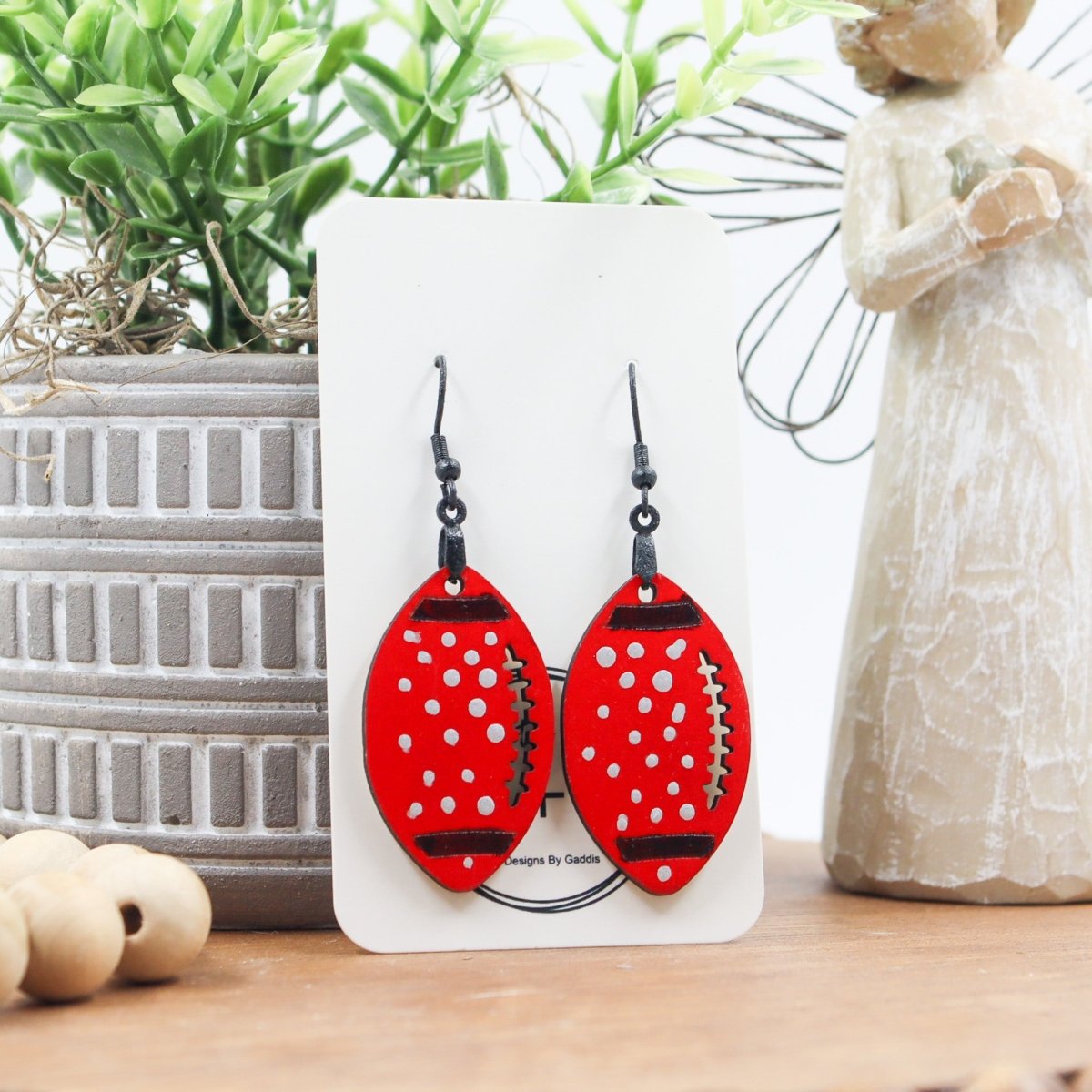 Rustic Chic by Designs By GaddisUGA Red Spotted Football Drop Earrings
