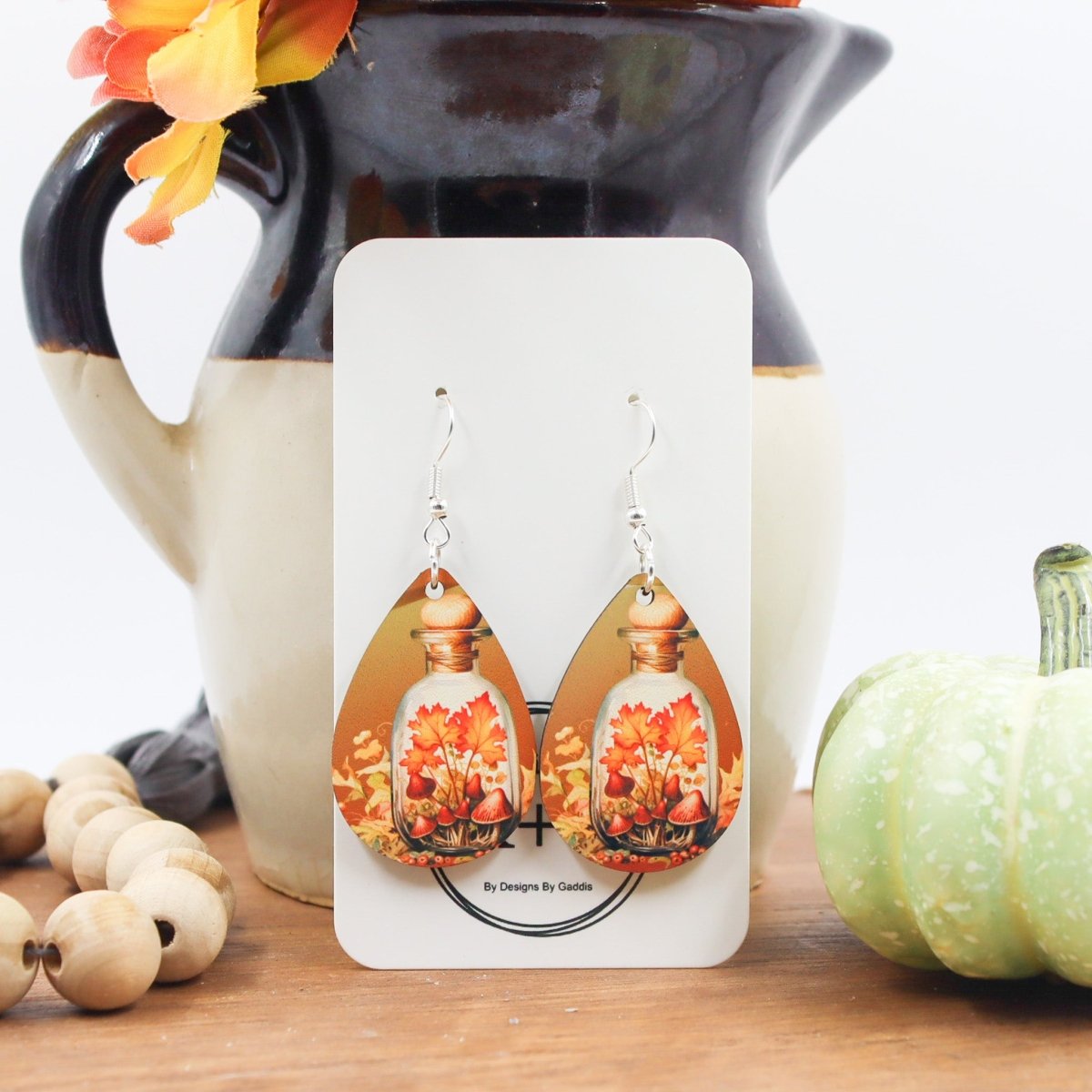 Rustic Chic by Designs By GaddisFall Mushrooms in a Bottle Teardrop Earrings