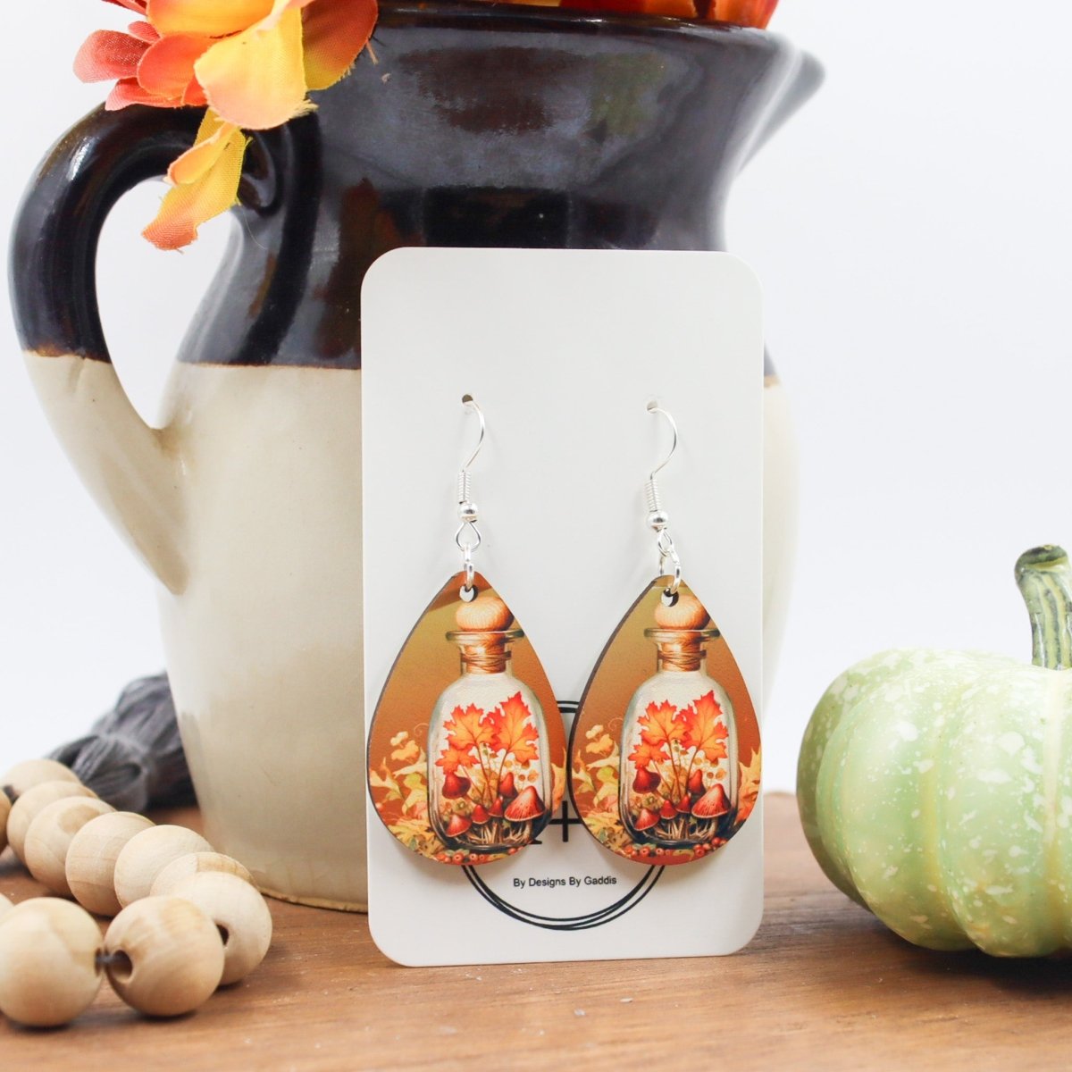 Rustic Chic by Designs By GaddisFall Mushrooms in a Bottle Teardrop Earrings