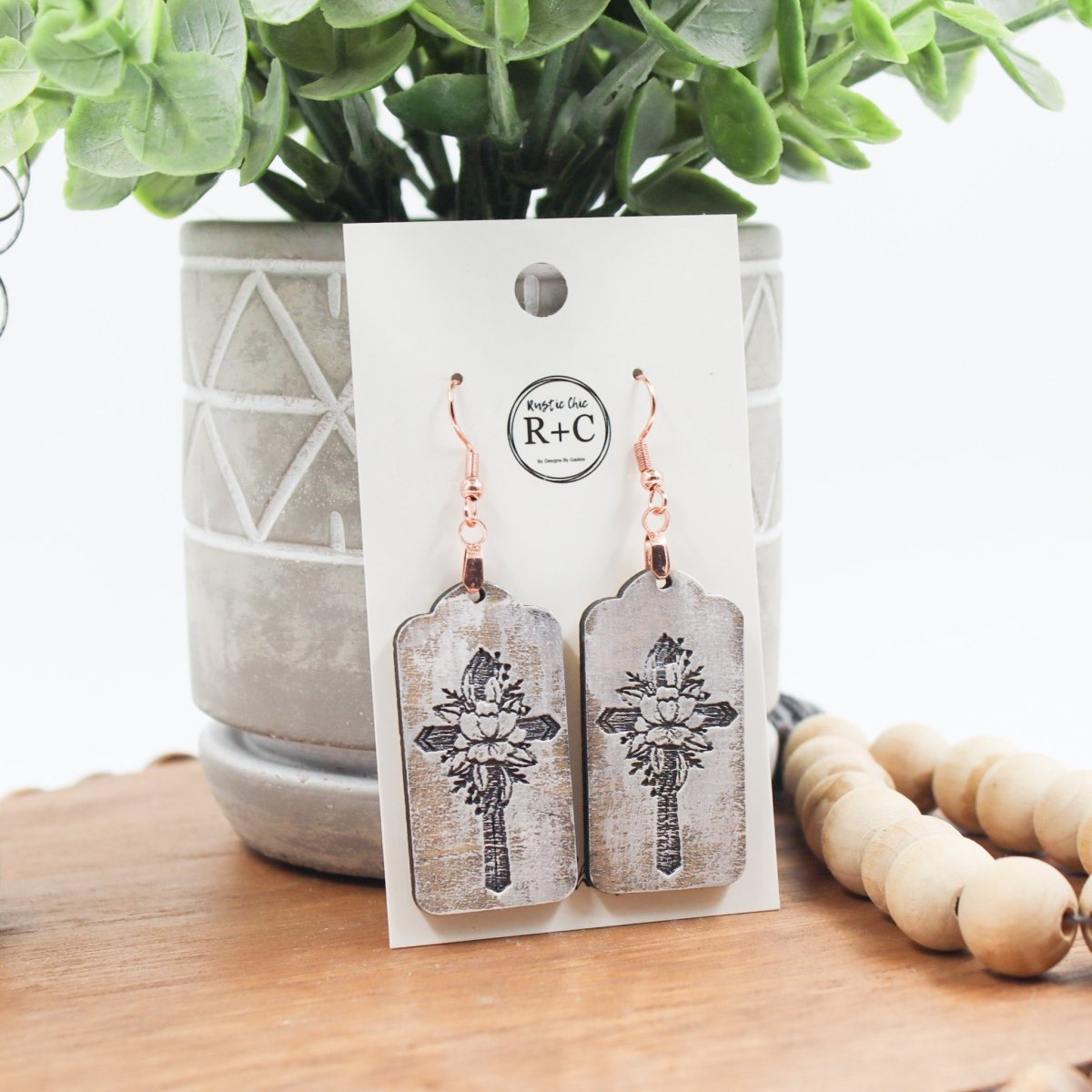 Rustic Chic by Designs By GaddisFloral Cross Drop Earrings