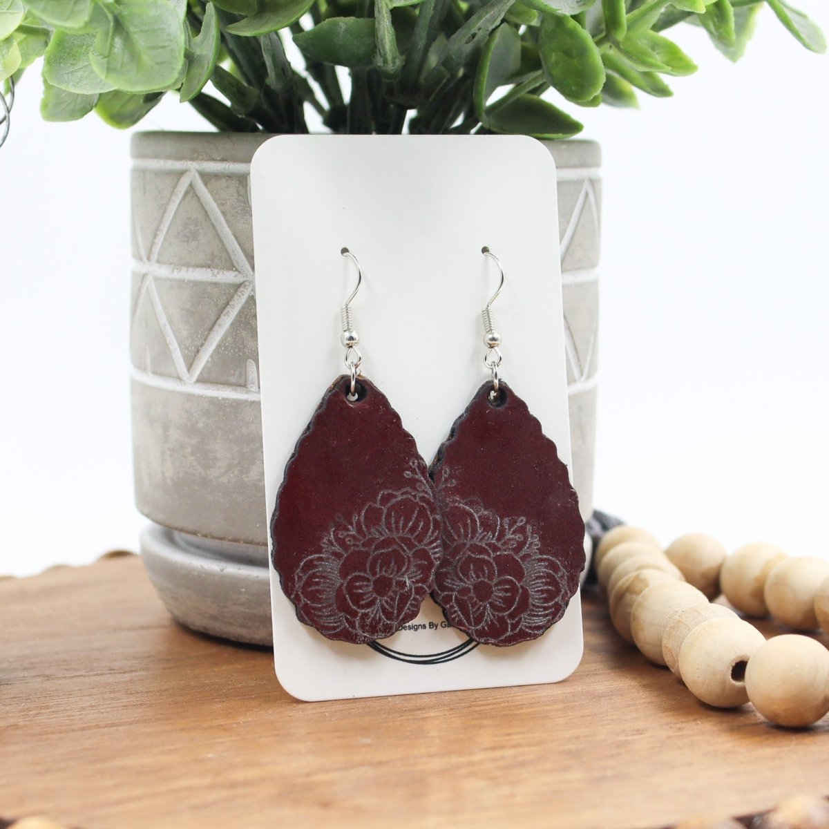 Rustic Chic by Designs By GaddisGenuine Leather Floral Scallop Teardrop Earring