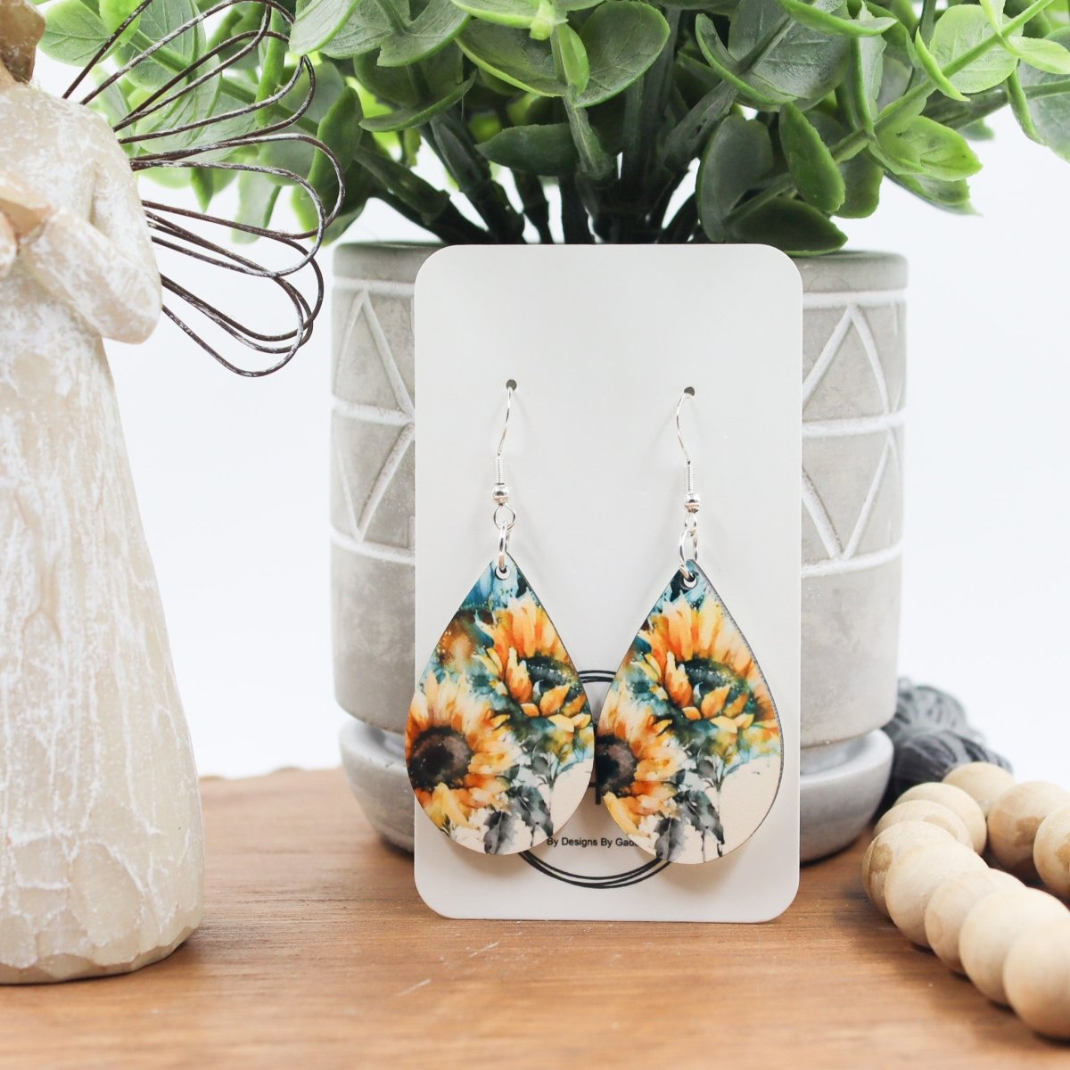 Rustic Chic by Designs By GaddisWatercolor Sunflower Drop Earrings