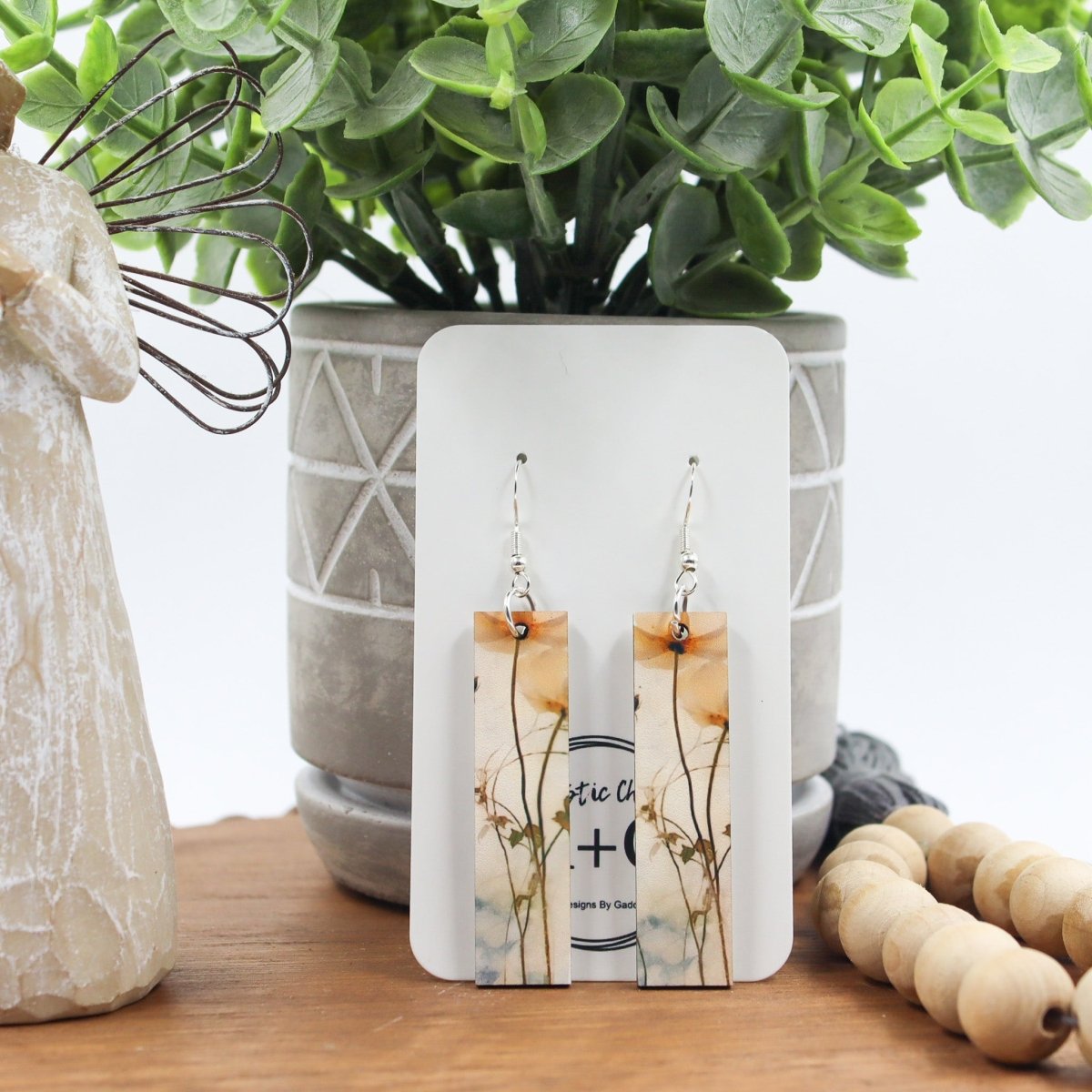 Rustic Chic by Designs By GaddisWatercolor Pressed Flower Bar Dangle Earrings