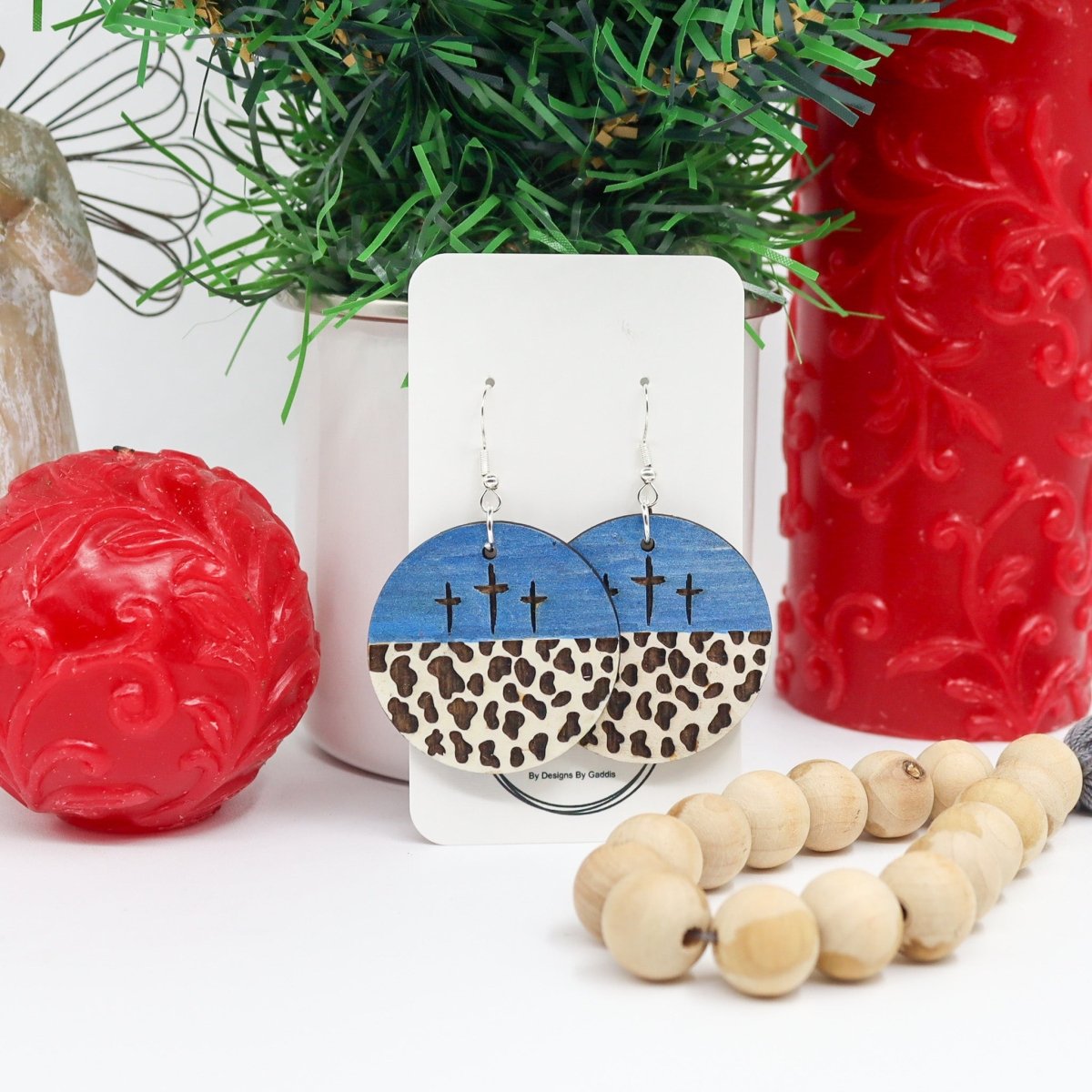 Rustic Chic by Designs By Gaddis3 Cross Cow Print Drop Earrings