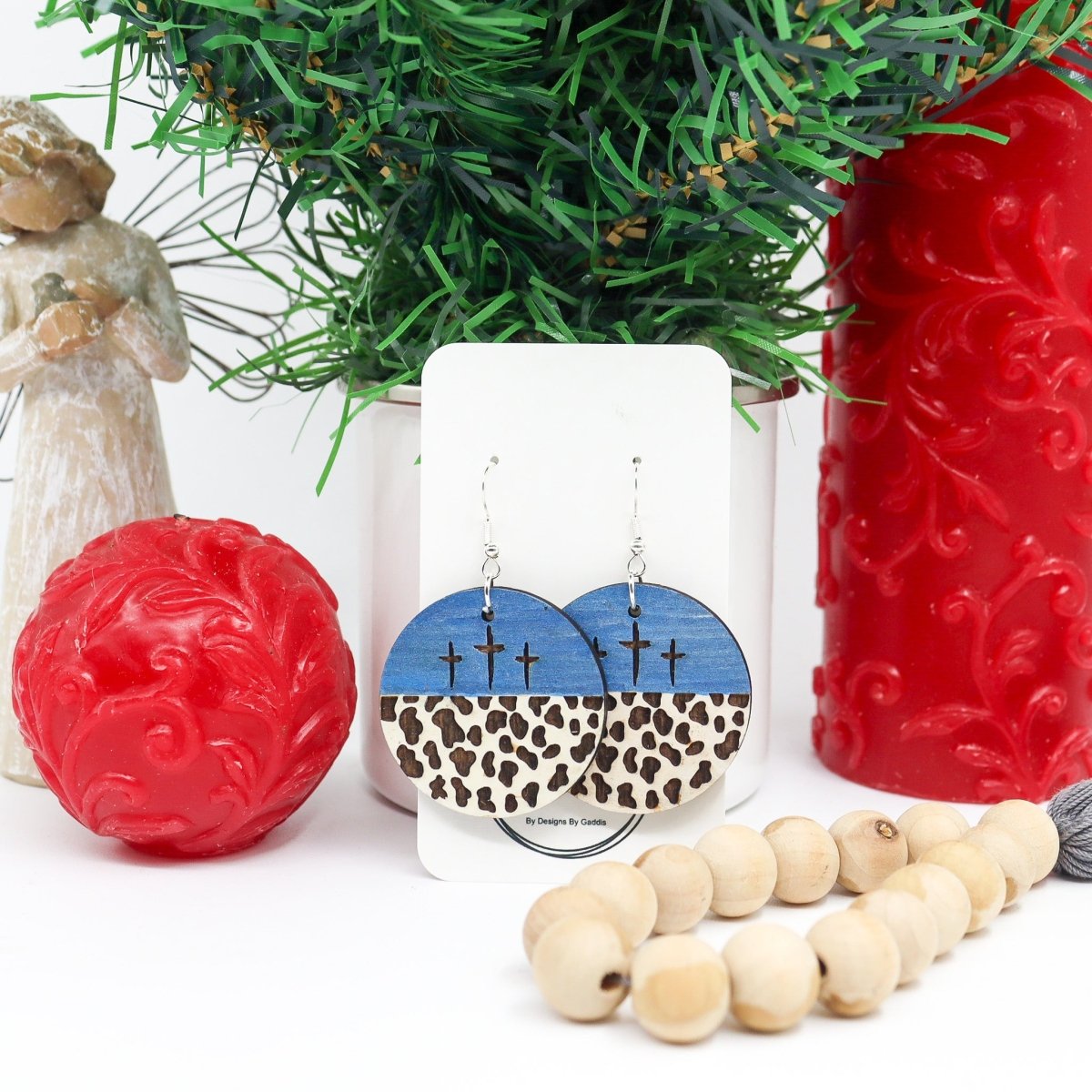 Rustic Chic by Designs By Gaddis3 Cross Cow Print Drop Earrings