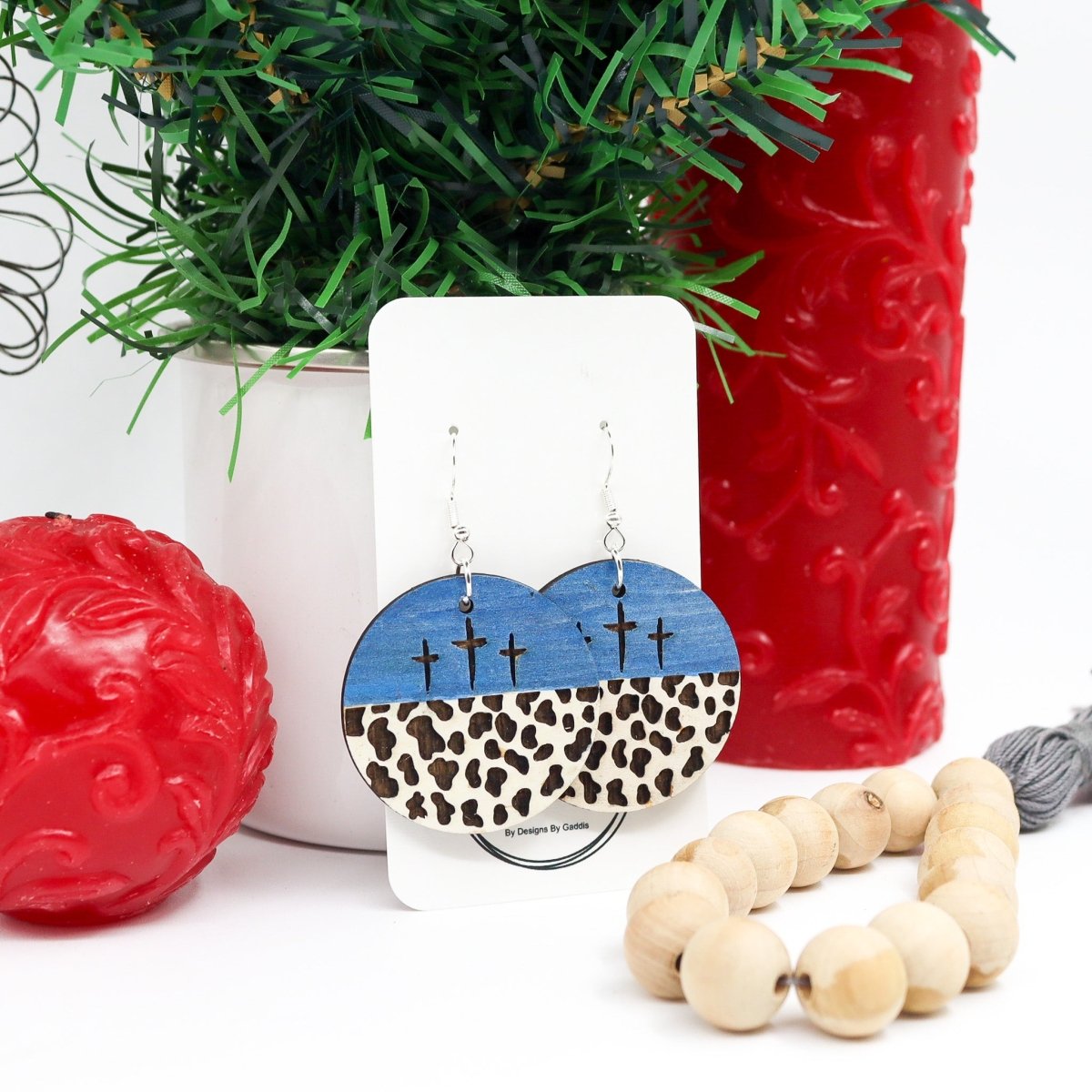 Rustic Chic by Designs By Gaddis3 Cross Cow Print Drop Earrings