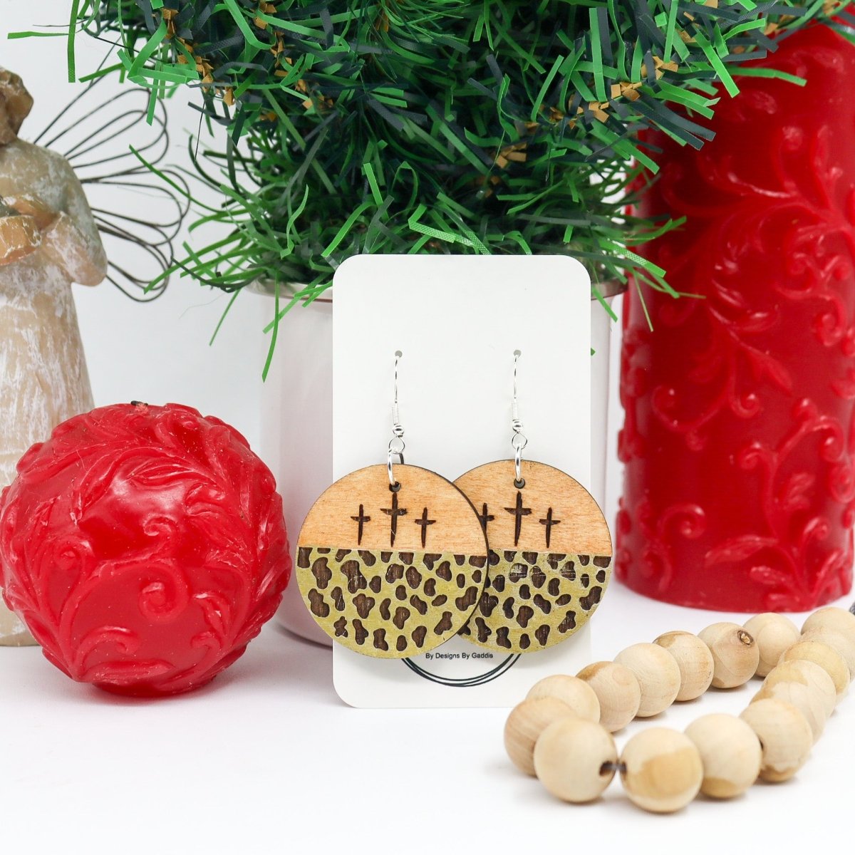 Rustic Chic by Designs By Gaddis3 Cross Cow Print Drop Earrings