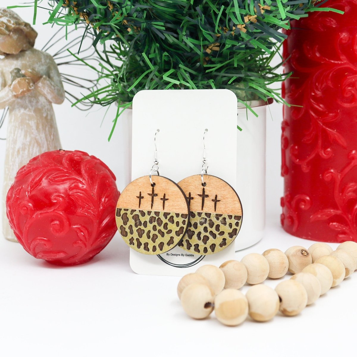 Rustic Chic by Designs By Gaddis3 Cross Cow Print Drop Earrings