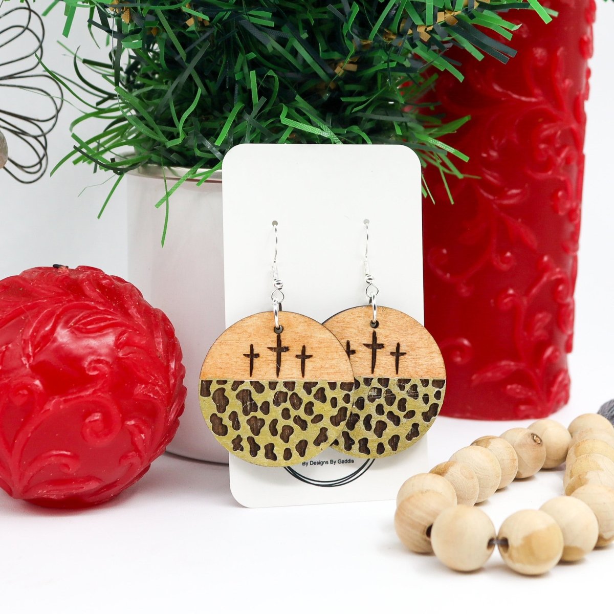 Rustic Chic by Designs By Gaddis3 Cross Cow Print Drop Earrings