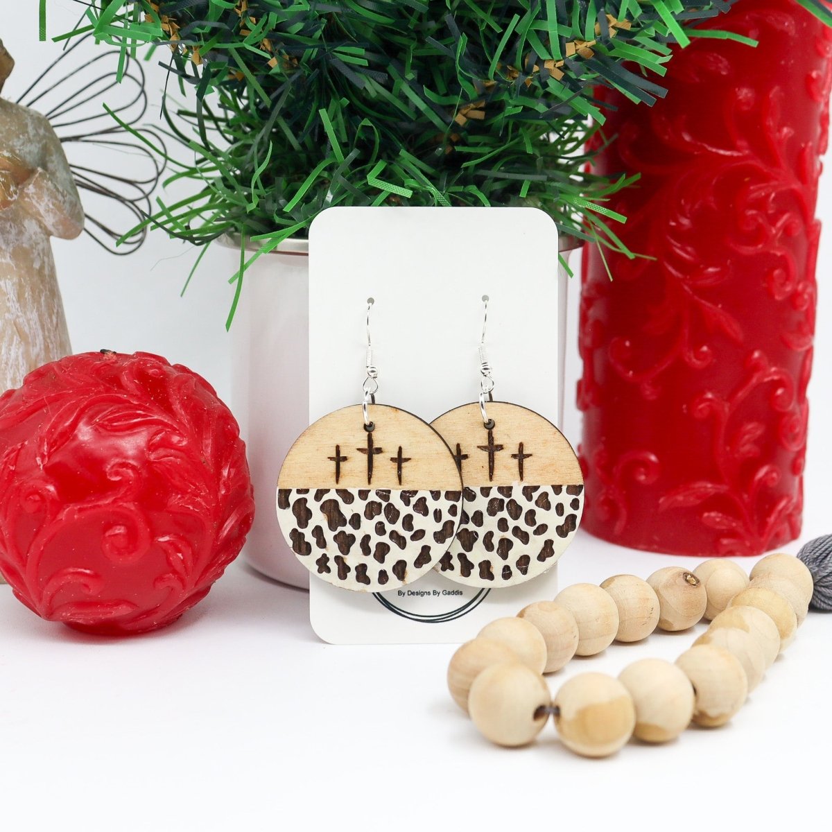 Rustic Chic by Designs By Gaddis3 Cross Cow Print Drop Earrings