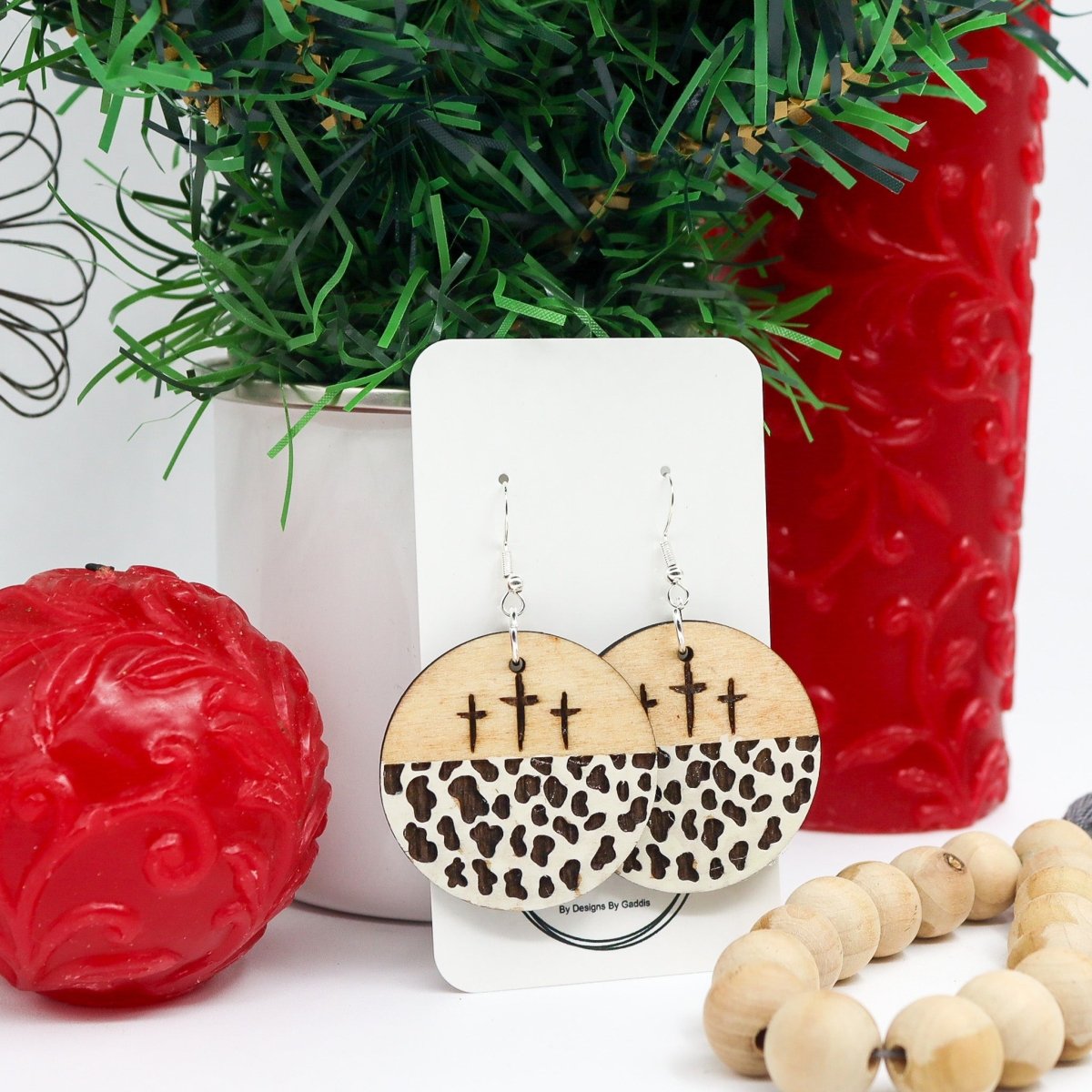 Rustic Chic by Designs By Gaddis3 Cross Cow Print Drop Earrings
