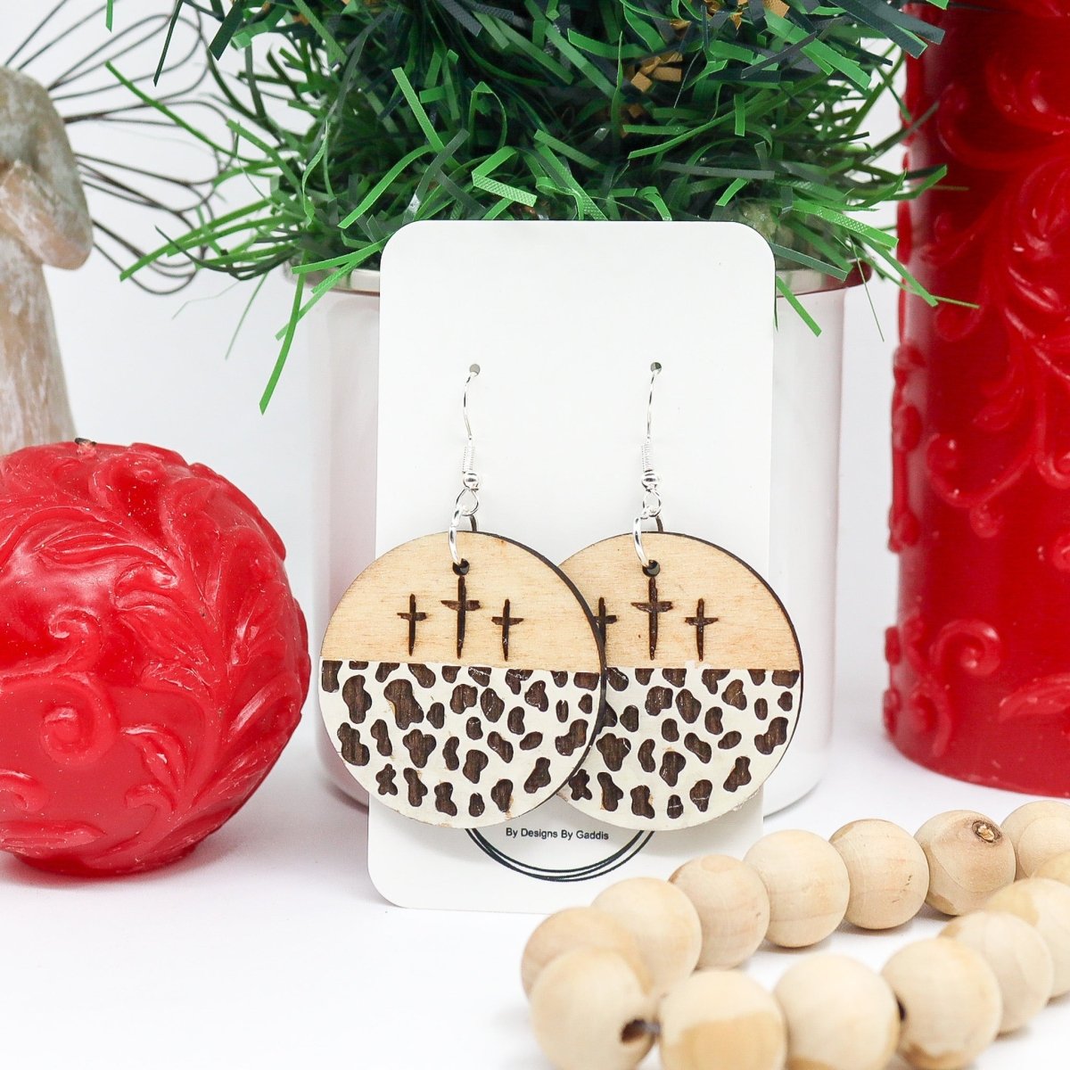 Rustic Chic by Designs By Gaddis3 Cross Cow Print Drop Earrings